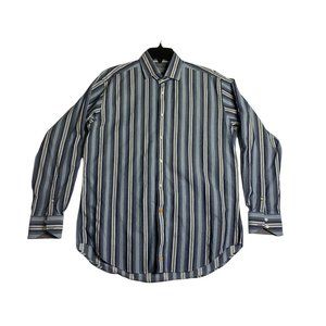 Thomas Dean Long Sleeve Cotton Colorful Striped Flip Cuffs Casual Shirt Large